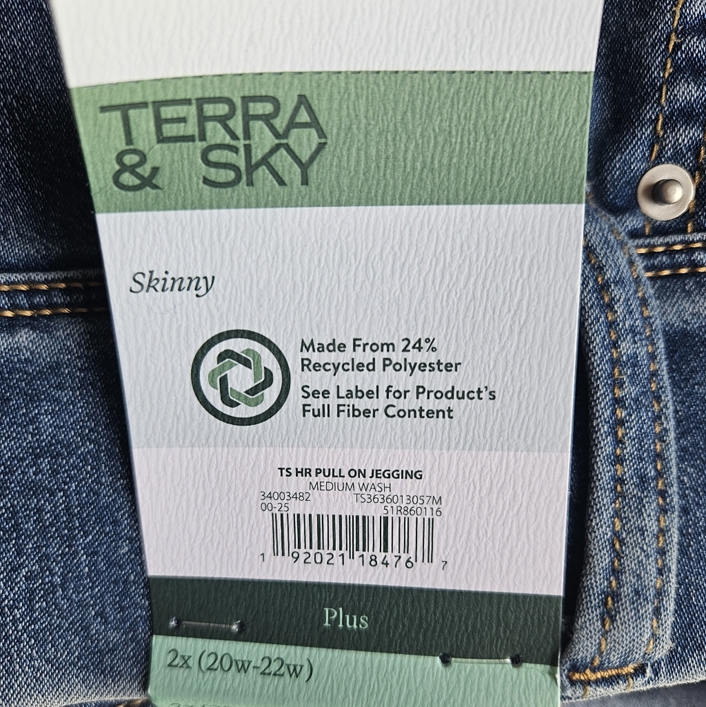 Terra & Sky Plus Size Pull On Skinny High Rise Jeggings Size 2X (20w-22w) - Picture 5 of 6